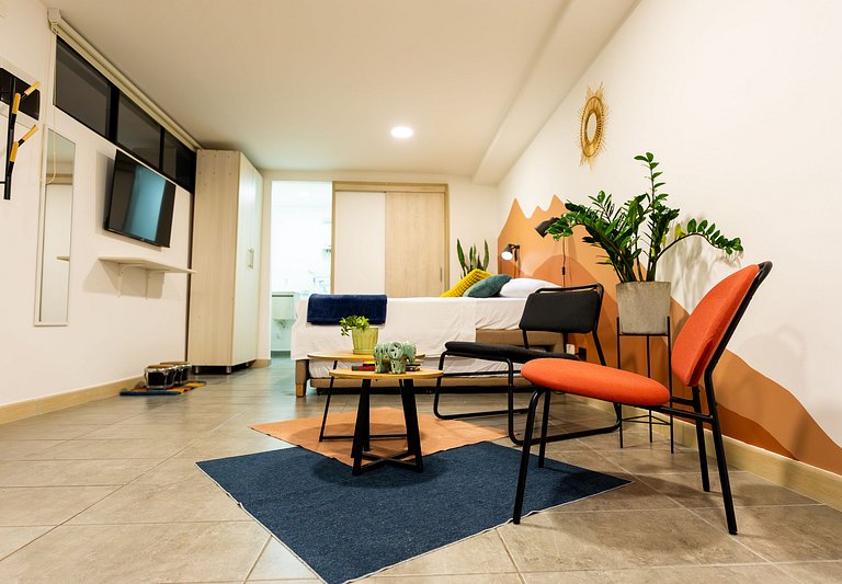 Loft con 2 camas y vista al jardín